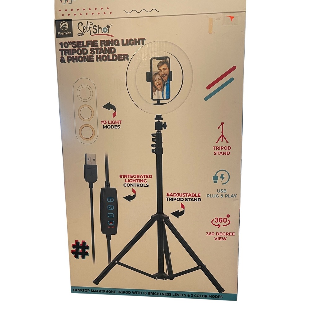 Premier SelfShot 10" Selfie Ring Light Tripod Stand & Phone Holder USB - Picture 2 of 13
